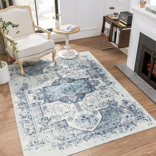 Bungalow Rose Machine Washable Oriental Blue/Green/Gray Area Rug